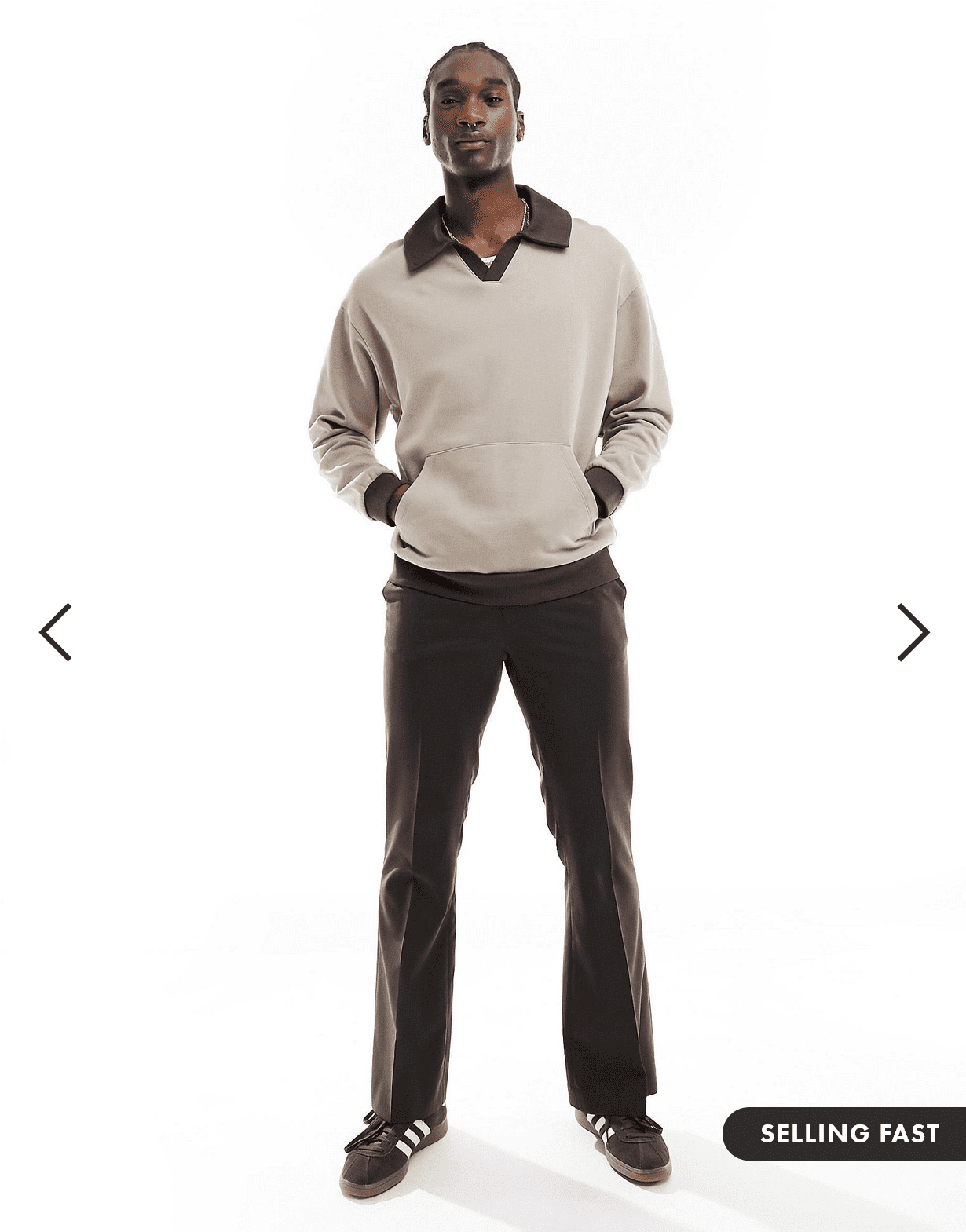 Screenshot 2024 03 25 at 10 08 38 ASOS DESIGN oversized v neck rugby sweatshirt in beige with rib collared neck ASOS