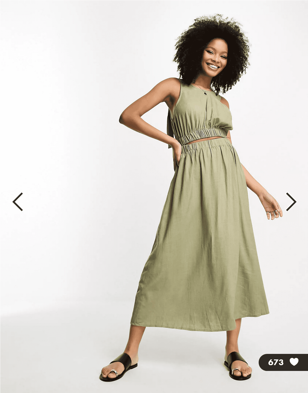 Screenshot 2024 03 25 at 10 14 52 ASOS DESIGN linen midi sundress with cut out ruched detail in khaki ASOS